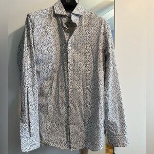 Men's White and Black Patterned Shirt